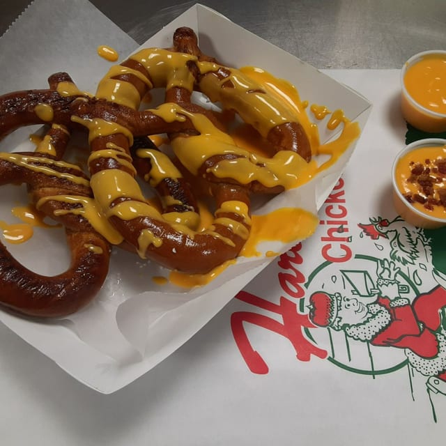 2 Pretzels, Cheese, Pop.
