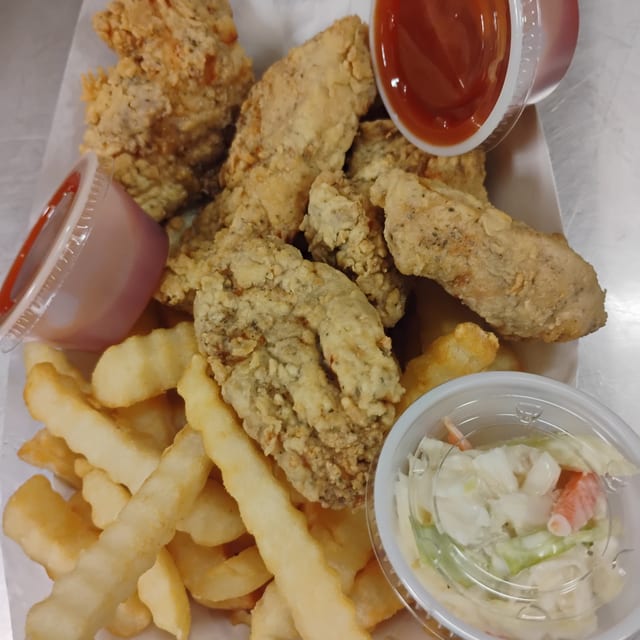3 Tenders w/ Fries and Pop.